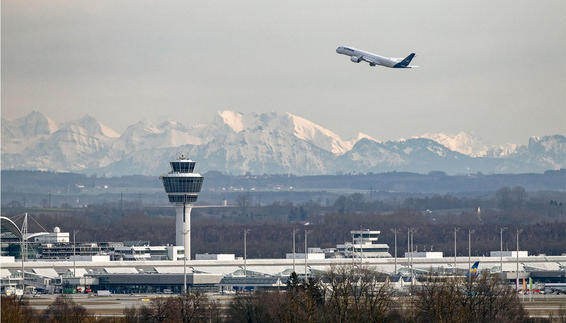 Munich Airport with the Alps