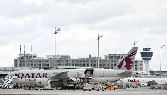 Cargo loading by Qatar Airways Cargo at Munich Airport