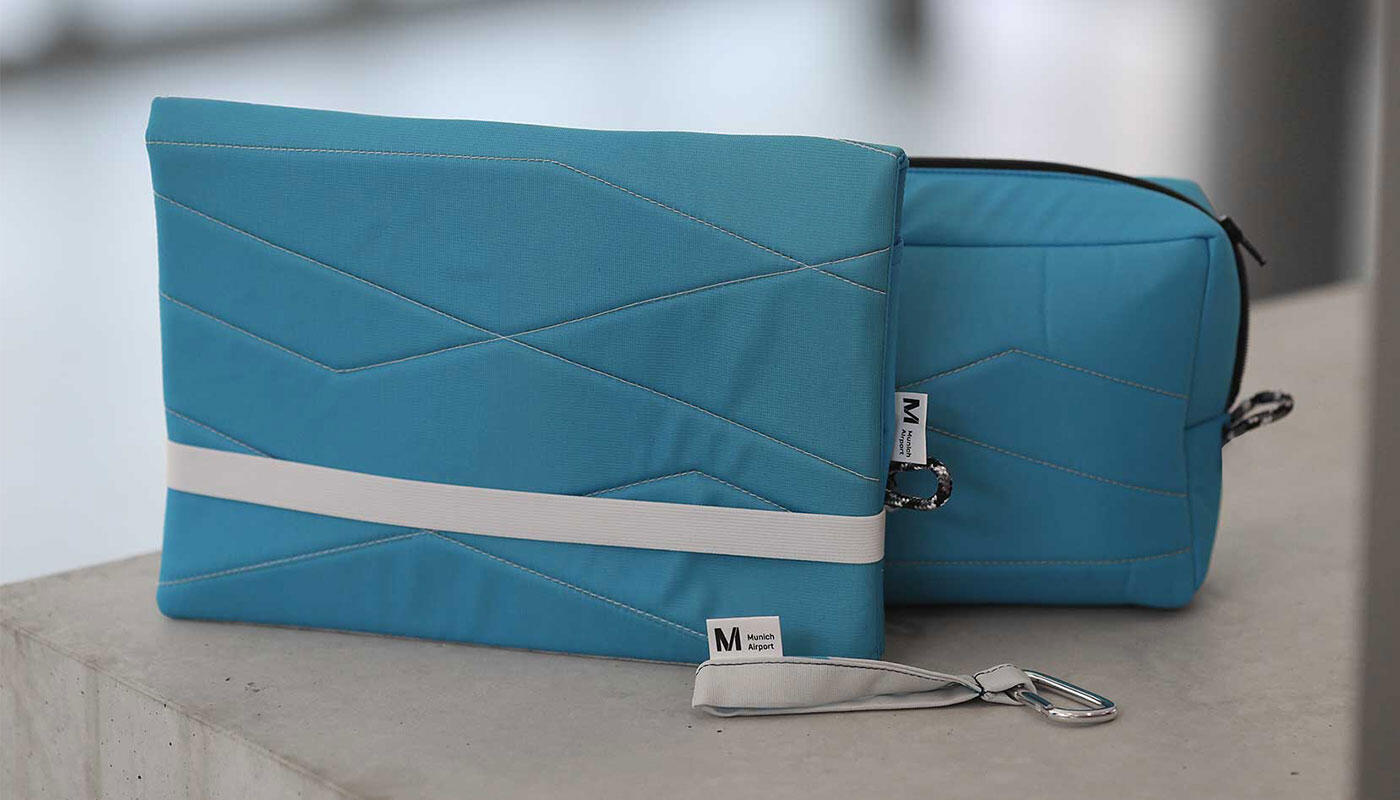 Zero Waste Flughafen Kollektion Kulturtasche, Laptoptasche und Schlüsselanhänger