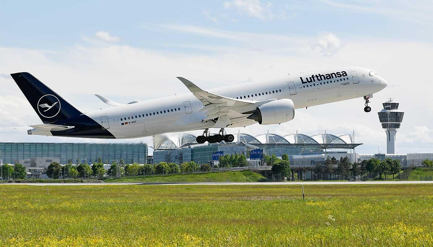 Lufthansa A350 A350 is taking off at Munich Airport