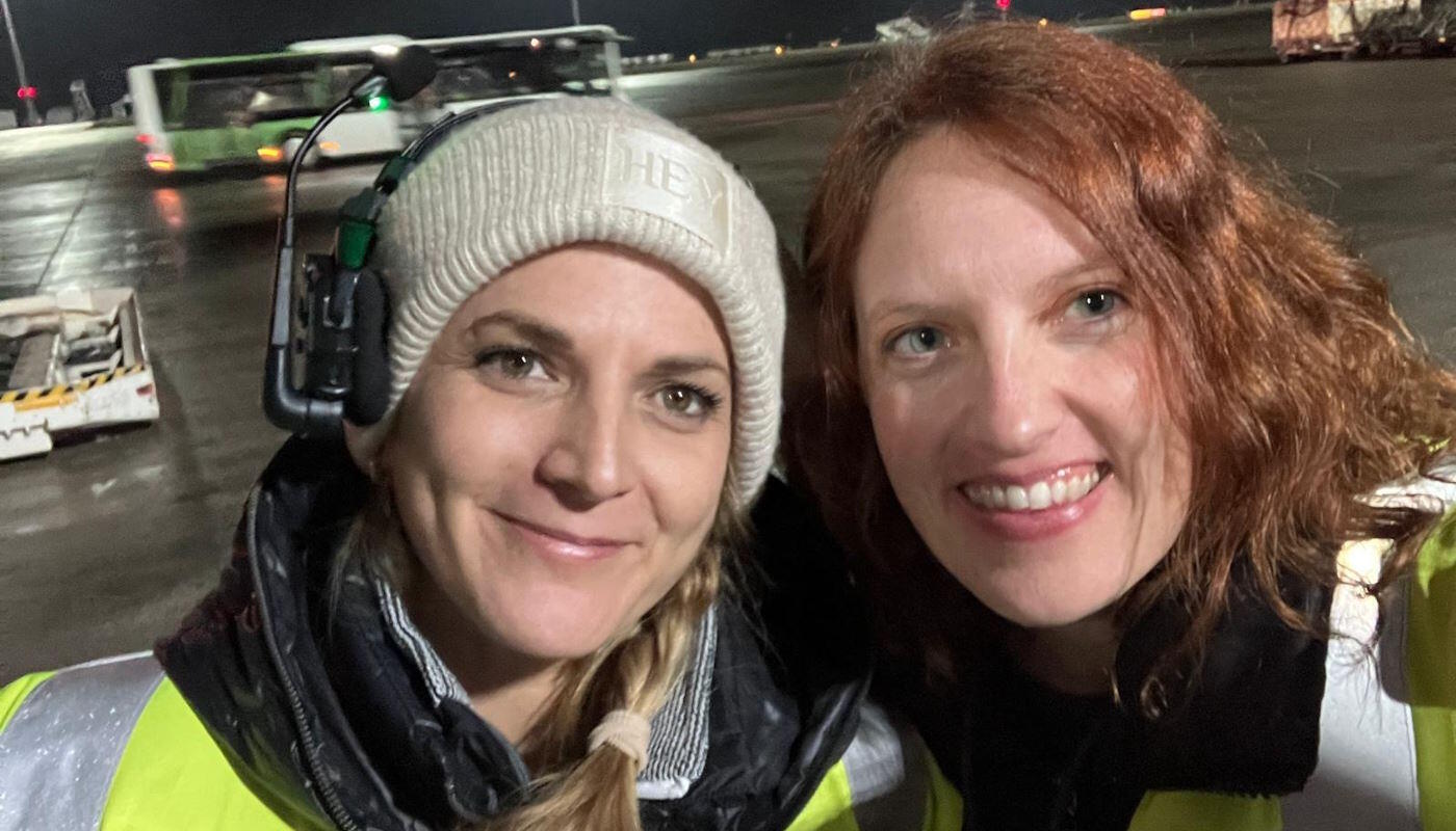 Cargo trailer 2025 Christina Dorn and Vicky Donovan from Munich Airport while filming the new cargo trailer 2025