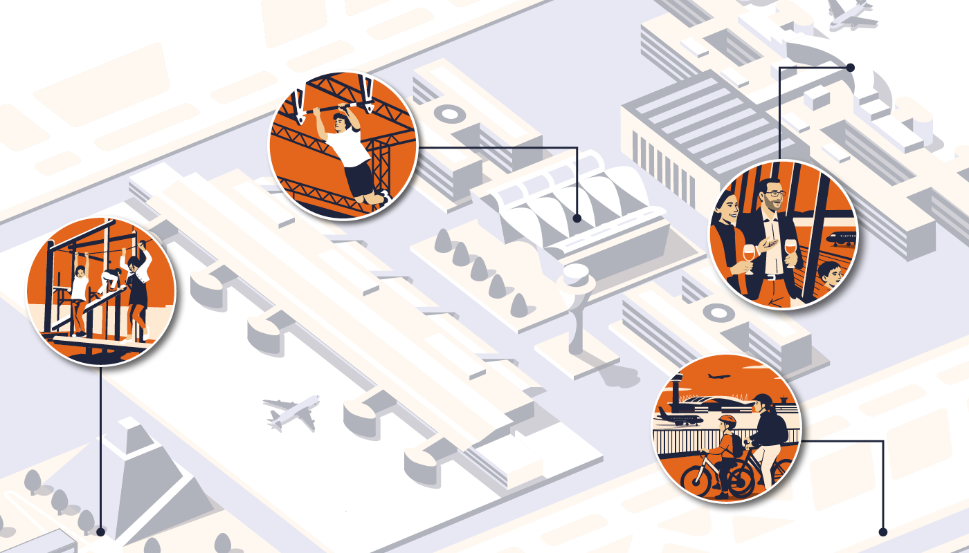 summer, sun, excursion season Graphic on the theme of summer, sun, and excursion season at Munich Airport