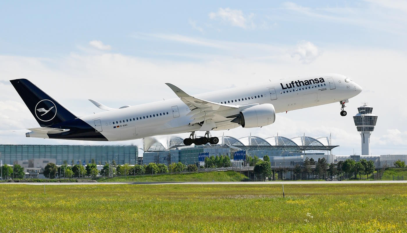 Lufthansa A350 aircraft at Munich Airport Lufthansa A350 aircraft taking off at Munich Airport