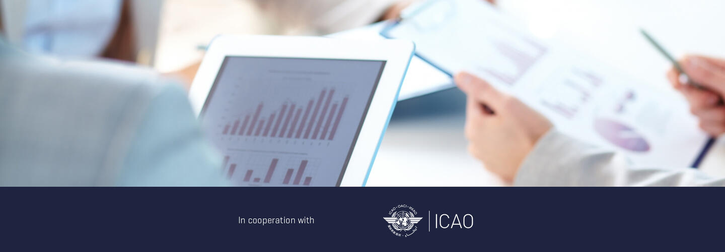 ICAO Safety Occurrence Reporting for Practitioners Digital analysis of safety data displayed on a tablet, with people reviewing reports and charts