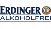ERDINGER Alkoholfrei Logo von ERDINGER Alkoholfrei mit dunkelblauem Schriftzug und dem ERDINGER-Weißbräu-Siegel auf hellem Hintergrund.